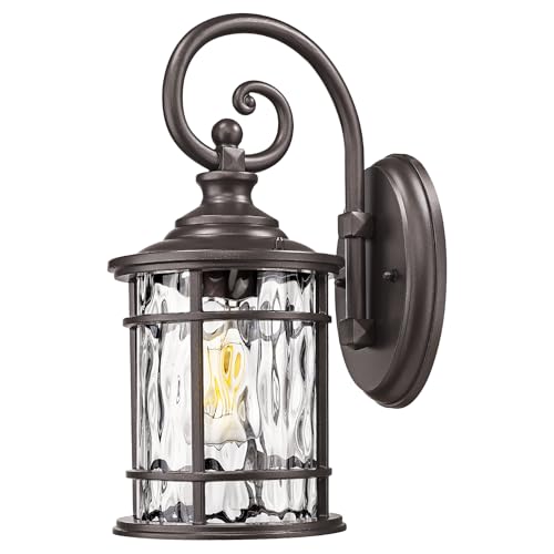 15.5" Outdoor Wall Mounted Light Fixture (Oil Rubbed Bronze - Water Ripple Glass / 15.5 Inch)