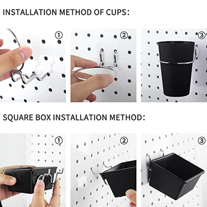 6 Sets Pegboard Bins with Hooks (Black)