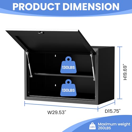 Wall Mounted Metal Storage Cabinet (Black / S - Flip-up Door & Shelves (Wall))