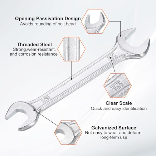 5pcs Double Open End Wrench 12mm x 13mm Metric 15 Degree Offset Angle Small Flat Head Wrench Galvanizing Open Ended Spanner for Automotive Repair Furniture Assembly (12mm x 13mm)