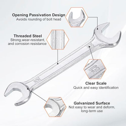 Double Open End Wrench 12mm x 13mm Metric 15 Degree Offset Angle Small Flat Head Wrench Galvanizing Open Ended Spanner for Automotive Repair Furniture Assembly (12mm x 13mm)