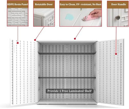 Indoor Outdoor Storage Cabinet with Doors and Shelf (White)