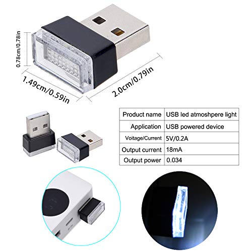 2 Pcs White Universal Mini USB LED Car Interior Ambient (White)