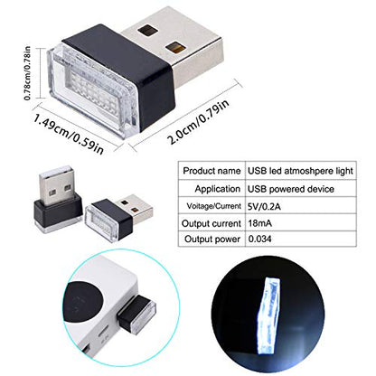 2 Pcs White Universal Mini USB LED Car Interior Ambient (White)