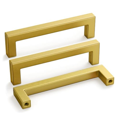 10 Pack 4 Inch Gold Cabinet Handles Brushed Brass Drawer Pulls (Brushed Brass / 4in Hole Centers)