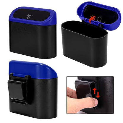 2 Pack Mini Car Trash Can with Lid (Black/Blue)