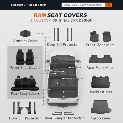 Custom Fit Seat Covers for Ram 1500 & 2500 2009 (Black / Ram 2009-2018 1500 / Ram 2010-2018 2500 Full Set)