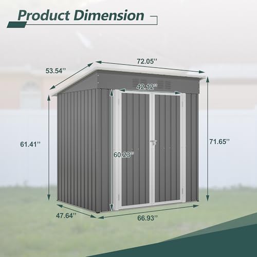 6x4 FT Outdoor Metal Storage Shed with Lockable Door & Floor Frame (Gray / 6x4 Ft)