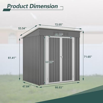 6x4 FT Outdoor Metal Storage Shed with Lockable Door & Floor Frame (Gray / 6x4 Ft)