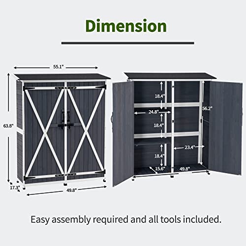 Outdoor Storage Cabinet with Shelves (Gray)