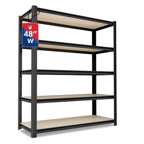 5 Tier Black Shelving with Board (Black / 48"W x 24"D x 72"H)