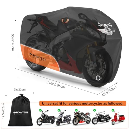 Motorcycle Cover Waterproof Outdoor Storage All Season Protection (210D Orange / 116")