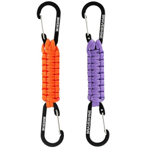 Carabiner Keychain Hook with Paracord Strap (1 Purple 1 Orange)