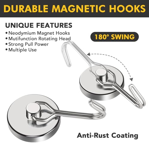 Magnetic Hooks Heavy Duty 80LB+ Swivel Swing Strong Magnetic Hook (Silver / 0.98in)
