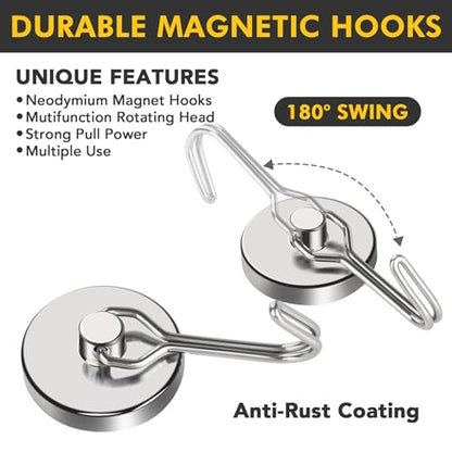 Magnetic Hooks Heavy Duty 80LB+ Swivel Swing Strong Magnetic Hook (Silver / 0.98in)