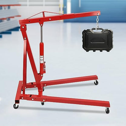 Folding Engine Crane 2 Ton Folding Engine Hoist 4400lbs Crane Hoist Lift with 6 Iron Caster Wheels for Garage (Red-A / 2T-4400lbs)