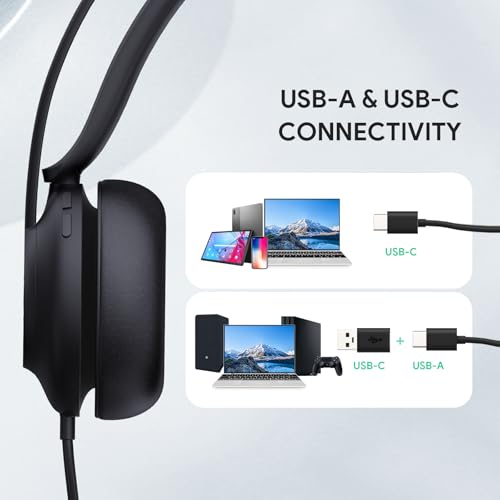 UH37 USB Headset with Mic Mono Wired Headphone for Office USB (UH37 USB-C/A / Mono-Ear (Teams))