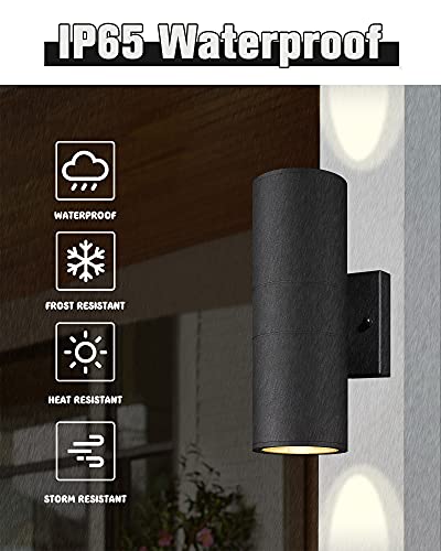 Cylinder Outdoor Wall Sconce Lights (Black 2PK)