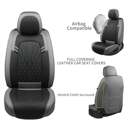 Leather Car Seat Covers (Grey&Black/Front Pair)