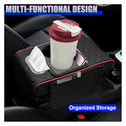 Leather Car Center Console Cover (BlackRed)