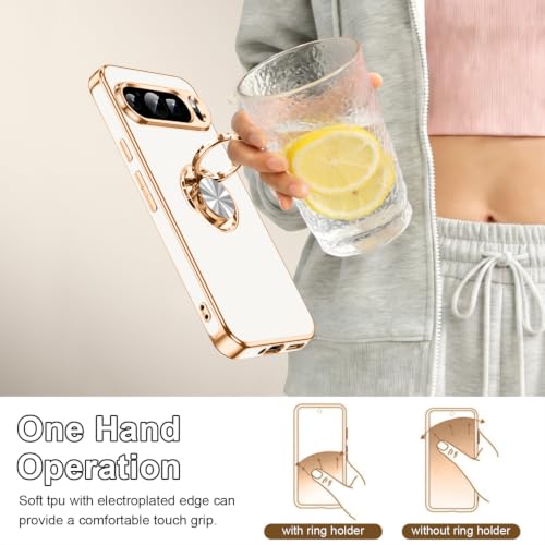 for Google Pixel 9 Pro XL Case with Ring Stand White (White / 6.8" Pixel 9 Pro XL)