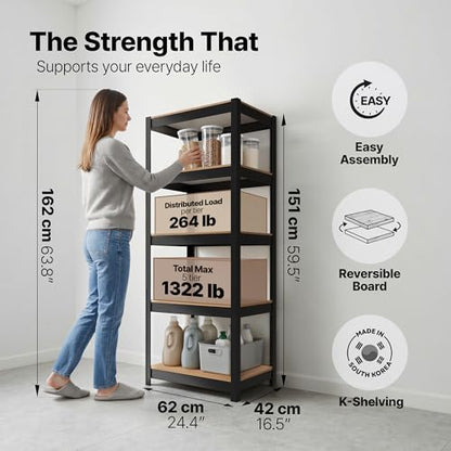 House Black 24.1" W 5 Tier Storage Shelves Garage Shelving Unit (Black / 24.4"W x 16.5"D)