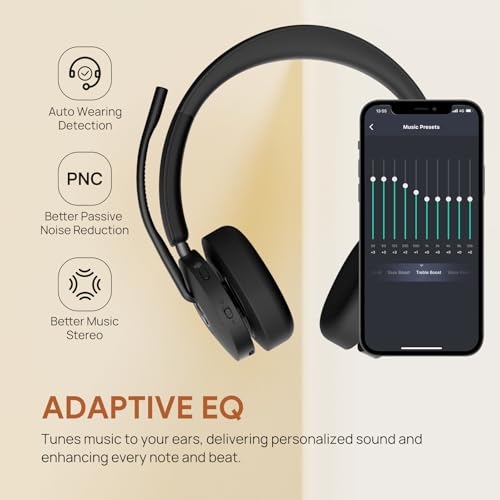 BH74 with Stand ANC Wireless Headset with Microphone for PC (Black (Teams) / BH74 + stand)