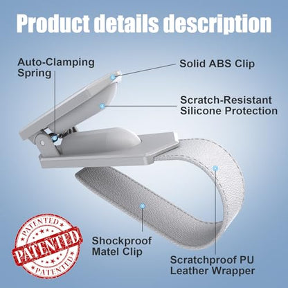 One-Handed-Operation Sunglasses Holder for Car, Visor Sunglass Holder Clip, Car Accessories Interior, Universal Fit Silicone Padded Visor Sunglass Holder Car, Unmatched Durability (2 Pack) (2 Pack / Grey)