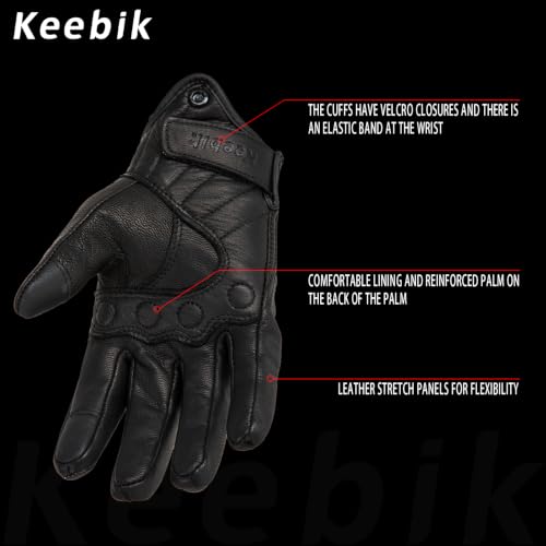 Goatskin Leather Motorcycle Motorbike Powersports Racing Gloves Reflective Skull Touchscreen for Men and Women Model (Black / XX-Large)