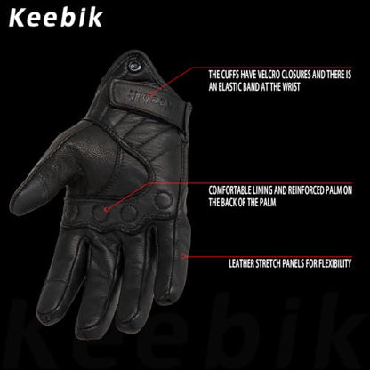 Goatskin Leather Motorcycle Motorbike Powersports Racing Gloves Reflective Skull Touchscreen for Men and Women Model (Black / XX-Large)
