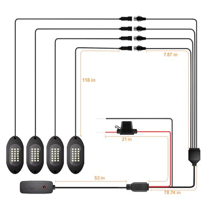 Pure White Rock Lights for UTV ATV with Switch 4 Pods 6000K (Pure White / 4 Pods)