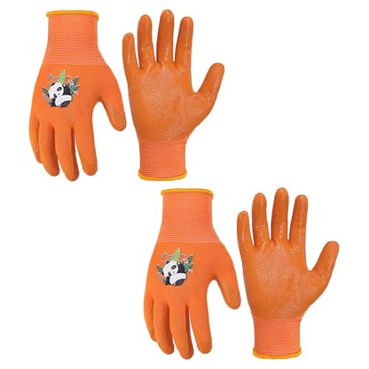 2 Pairs Kids Gardening Gloves (Orange (Pack of 2) / Large (Age 5-7))