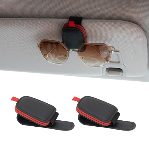 Magnetic Leather Sunglasses Holder for Car (RedBlack)