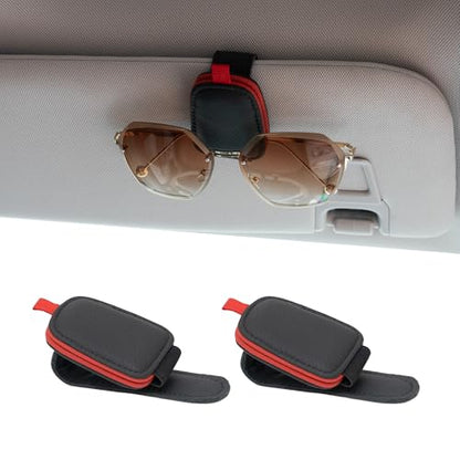 Magnetic Leather Sunglasses Holder for Car (RedBlack)