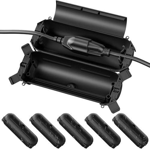 6 Pack] Flemoon Outdoor Extension Cord Safety Cover with Waterproof Seal (Black / Small Box: 5.3" L x 2" W x 2" H)