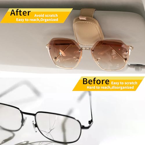 Magnetic Leather Sunglasses Holder for Car (Beige)