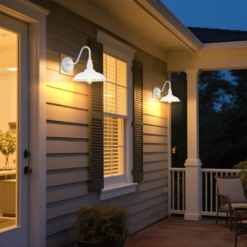 10 Inch Dome Outdoor Gooseneck Barn Light Fixture White Exterior Barn Wall Lantern (Glossy White / 10" Dome)