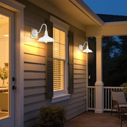 10 Inch Dome Outdoor Gooseneck Barn Light Fixture White Exterior Barn Wall Lantern (Glossy White / 10" Dome)