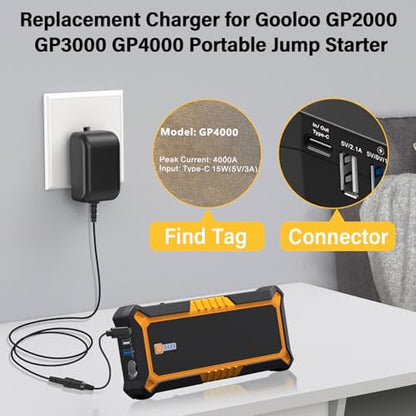 5V Type C Jump Starter Charger Replacement Fit for Gooloo GP4000 GP3000