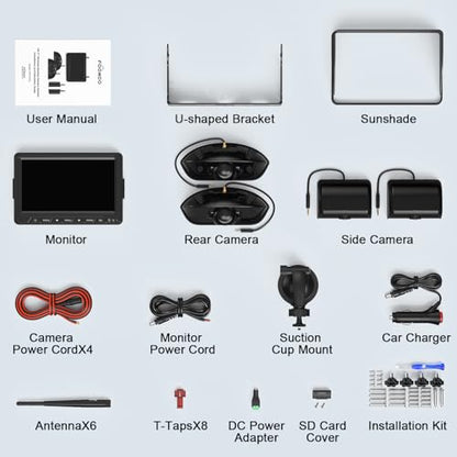 HD 1080P 7" Wireless 4 Backup Camera System for Furrion Pre (7" 4-Cam)