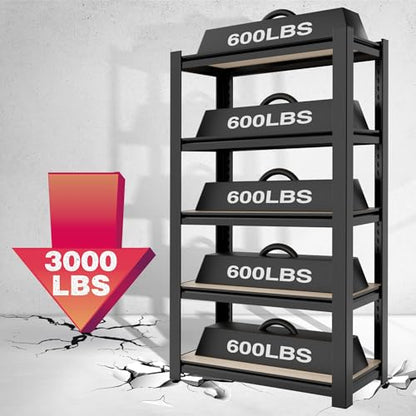 5 Tier Black Shelving with Board (Black / 24.1"W x 16.2"D x 60"H)