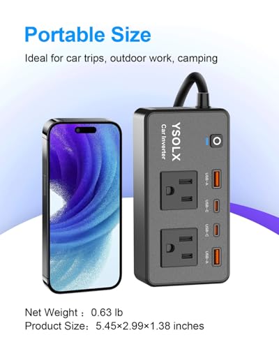300W Portable Charger Car Power Inverters for Vehicle (300W / Black)