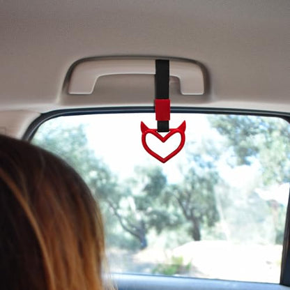2 Pcs Devil Heart Shaped Car Handle Strap (Red)