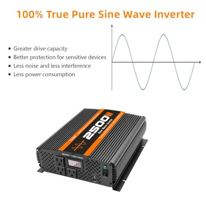 2500W Inverter Pure sine Wave RV Inverter Power Inverter 12V to 110 for Car Truck semi Truck Vehicles (S-2500)
