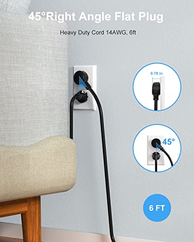 Black Appliance Extension Cord with Individual Switches on Off (6 FT - 5 AC - Black)