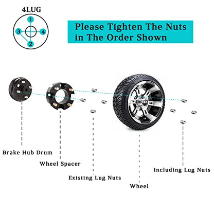 2 Inch Golf Cart Wheel Spacers Kit with Lug Nuts for Yamaha (4-Pack Black)