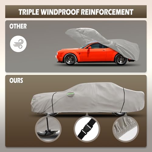 Waterproof Car Cover Fit for Dodge Challenger 2008 (Khaki / Custom Fit for Dodge Challenger)