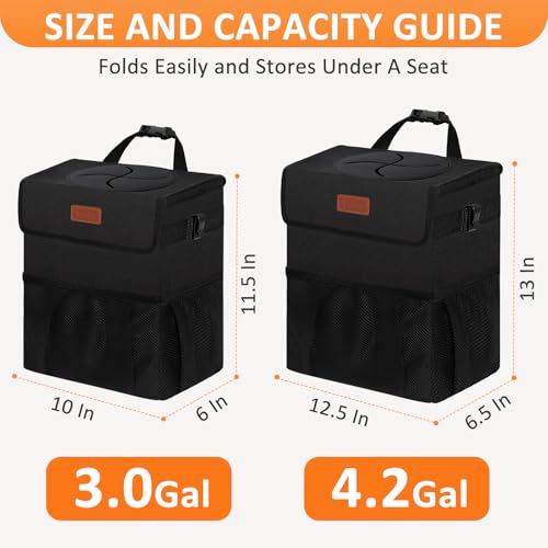 Car Trash Can with Lid Leak Proof Car Accessories for Women (4.2 Gallons / Black)