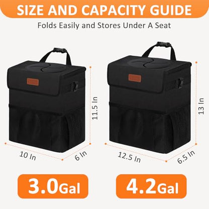 Car Trash Can with Lid Leak Proof Car Accessories for Women (4.2 Gallons / Black)
