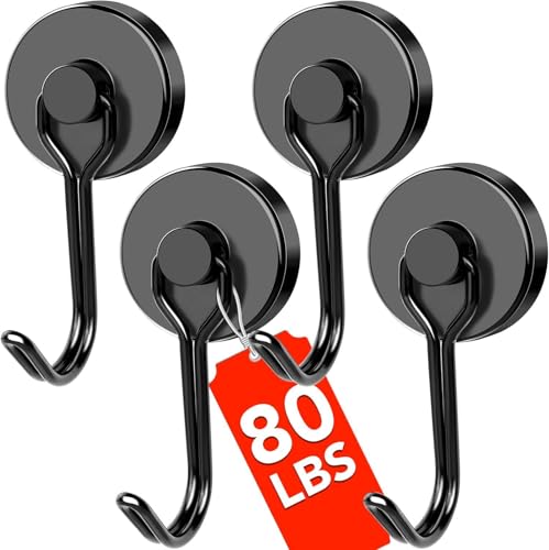 Magnetic Hooks (Black / 4Pack 80Lbs+)